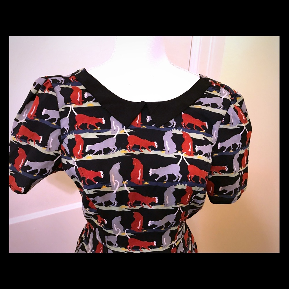 Cat Print Peter Pan Collar Dress, Size XS